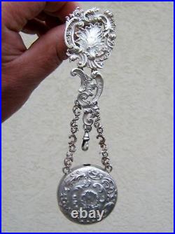 Ancienne chatelaine pendentif argent Louis XV montre a gousset XIX Napoleon III