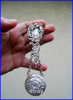 Ancienne chatelaine pendentif argent Louis XV montre a gousset XIX Napoleon III