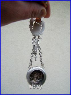 Ancienne chatelaine pendentif argent Louis XV montre a gousset XIX Napoleon III