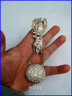 Ancienne chatelaine pendentif argent Louis XV montre a gousset XIX Napoleon III