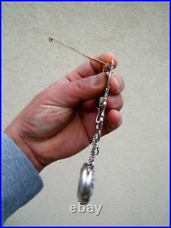 Ancienne chatelaine pendentif argent Louis XV montre a gousset XIX Napoleon III