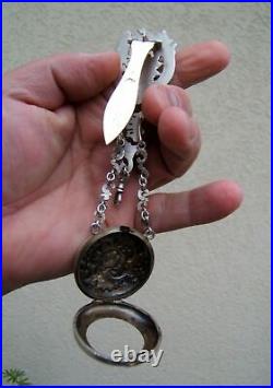 Ancienne chatelaine pendentif argent Louis XV montre a gousset XIX Napoleon III