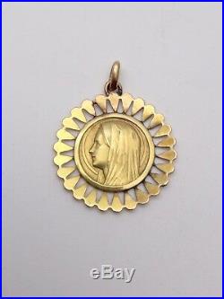 Ancienne médaille religieuse en or 18k Vierge pendentif