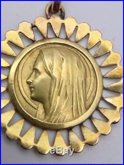 Ancienne médaille religieuse en or 18k Vierge pendentif
