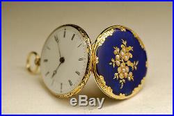 Ancienne montre gousset col L. LEROY OR 18K émaillé 1830 SOLID GOLD pocket watch