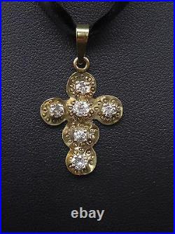 Ancienne petite croix régionale en or 18K et diamants taille ancienne 0,60ct