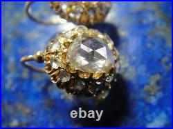 Anciennes fin XIXème Boucles oreilles Dormeuses Or 18k 750 Gros Diamants 1 Carat