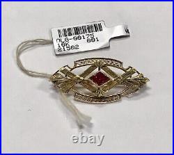 Antique 10 Kt Yellow Gold 1.25 2.4 Grams Synthetic Ruby Filigree Pin Circa 1910
