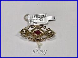 Antique 10 Kt Yellow Gold 1.25 2.4 Grams Synthetic Ruby Filigree Pin Circa 1910