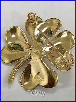Antique 14K or Jaune 4 LEAF CLOVER Broche avec. 40 CT old Euro Coussin Coupe