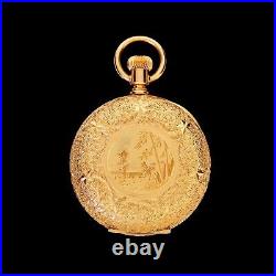 Antique 14k Gold Waltham 1 taille de Chasse Case Pocket Watch 1889