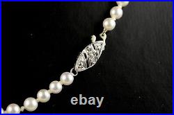 Antique 14k or Blanc gradué 4-8 mm blanc collier de perles 21 avec Diamant Fermoir