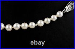 Antique 14k or Blanc gradué 4-8 mm blanc collier de perles 21 avec Diamant Fermoir