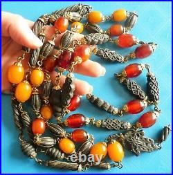 Antique Amber Bakelite Gutta Percha Beads Necklaces Lot Bijoux Colliers Anciens