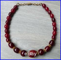 Antique Ancient Amber Red Cherry Bakelite Beads Necklace / Bijou Collier Ancien