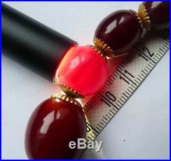 Antique Ancient Amber Red Cherry Bakelite Beads Necklace / Bijou Collier Ancien