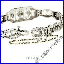 Antique Art Deco 14k or Blanc 0.11ctw Round Diamond Milgrain filigrane Bracelet