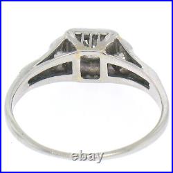 Antique Art Deco 18k Or Blanc Rond Diamant Solitaire Gravé Engraved Ring