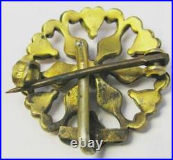 Antique Gilded 800 Silver Floral Brooch with Clear glass Stone