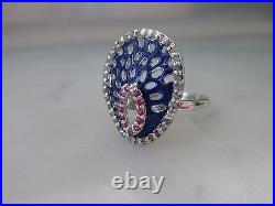 Antique Style 1.00+ct RAW WHITE NATURAL DIAMOND & MULTI COLOR. 925 SILVER RING