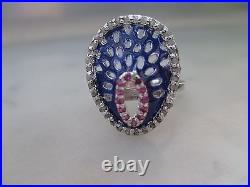 Antique Style 1.00+ct RAW WHITE NATURAL DIAMOND & MULTI COLOR. 925 SILVER RING