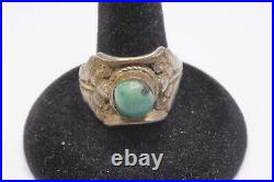 Antique Tibétain Doré Argent et Turquoise ring, réglable