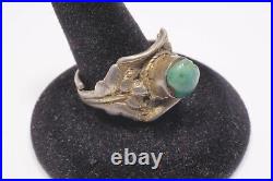 Antique Tibétain Doré Argent et Turquoise ring, réglable