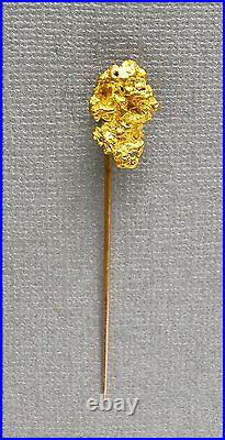 Antique Véritable pépite d'or 24K Tie Pin, California Gold Rush Era