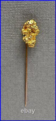 Antique Véritable pépite d'or 24K Tie Pin, California Gold Rush Era