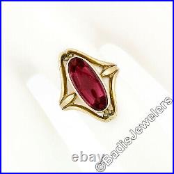 Antique Victorian 10k or Jaune allongé ovale Buff Top Red Stone Open Ring