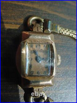 Antique Vintage Deco Retro 14K Rose Gold BULOVA Chain Bracelet Extension Watch
