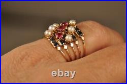 BAGUE ANCIEN OR MASSIF 14K ANTIQUE 19th c SOLID GOLD RING RUBY OBSIDIAN T53