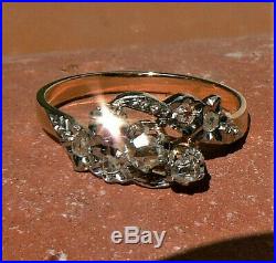 BAGUE ANCIENNE NAPOLEON III OR ROSE 18 ct, PLATINE ET DIAMANTS TAILLE ROSE