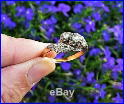 BAGUE ANCIENNE NAPOLEON III OR ROSE 18 ct, PLATINE ET DIAMANTS TAILLE ROSE