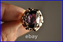 Bague Ancien Eveque Or Massif 10k Topaze Couleur Amethiste Antique Gold Ring 5gr