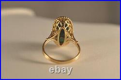 Bague Ancien Or Massif 18k Grenat Jade Antique Solid Gold Garnet Jade Ring T56