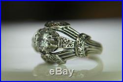 Bague Ancienne En Or Gris 18k Art Deco / Diamant De 0,75ct /poids 5,67grs/tdd 51