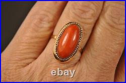 Bague Ancienne Or Massif 18k Corail Antique Solid Gold Coral Ring T57