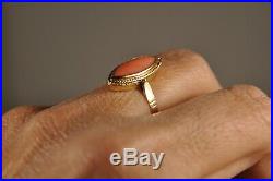 Bague Ancienne Or Massif 18k Corail Antique Solid Gold Coral Ring XIX