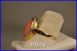 Bague Ancienne Or Massif 18k Corail Antique Solid Gold Coral Ring XIX