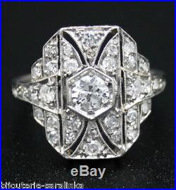 Bague Art Deco Platine Ancienne Vers 1930 0.65 Carats Hvs2 Diamants