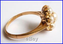 Bague Marguerite OR massif 22k + perles Bijou ancien gold ring