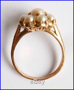 Bague Marguerite OR massif 22k + perles Bijou ancien gold ring