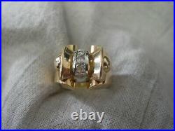 Bague Tank ancienne années 30 en or 18 carats et diamants taille 52/53