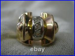 Bague Tank ancienne années 30 en or 18 carats et diamants taille 52/53