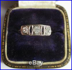 Bague ancienne 1900 Trilogie diamants Or rose 18 carats 750 et platine