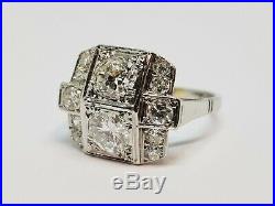 Bague ancienne Art Deco 12 Diamants 1.40 carat en Platine 950/1000 4.54 grammes