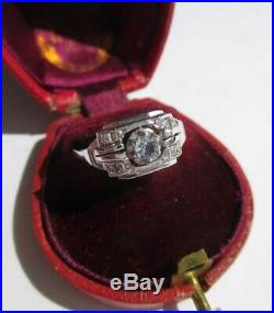 Bague ancienne Art Déco Aigue marine diamants Or blanc 18 carats 750