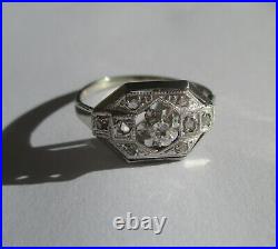 Bague ancienne Art Déco Diamants or blanc 18 carats et platine French ring 750