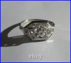 Bague ancienne Art Déco diamants or blanc 18 carats et platine French ring 750